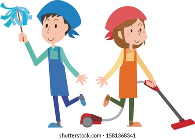 Illustration of a man and a woman cleaning