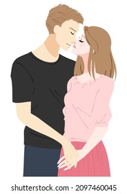 Illustration of a man and a woman cuddling up as lovers