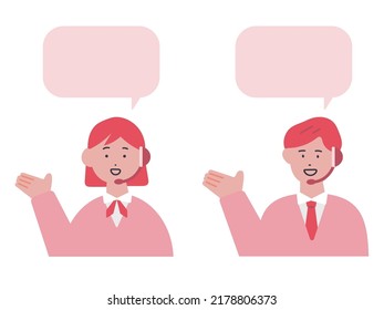 Illustration of a man and a woman of a customer service operator who guides