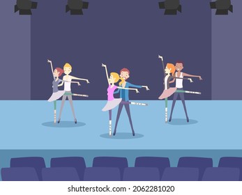 Illustration of Man and Woman Doing Ballet Rehearsal on Stage