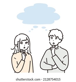 Illustration of a man and woman doing a thought. Vector.