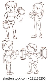 Illustration of man and woman doing weight lifting