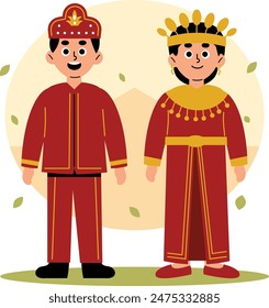 Illustration of a man and woman dressed in traditional Gorontalo clothing, showcasing the rich cultural heritage of Indonesia