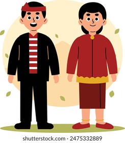 Illustration of a man and woman dressed in traditional Jawa Timur clothing, showcasing the rich cultural heritage of Indonesia, East Java