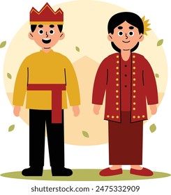 Illustration of a man and woman dressed in traditional Sulawesi Utara clothing, showcasing the rich cultural heritage of Indonesia, North Sulawesi