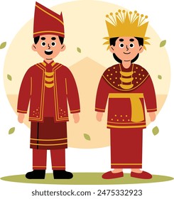 Illustration of a man and woman dressed in traditional Jambi clothing, showcasing the rich cultural heritage of Indonesia