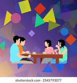 illustration of a man and woman drinking together in a cafe