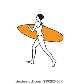 Illustration of a man and woman dynamically enjoying surfing on vacation
Hand drawn style vector design line illustrations.