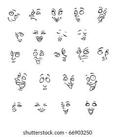 illustration of man and woman faces with different facial expressions