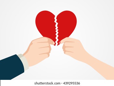 Illustration of a man and woman hand holding each part of heart symbol