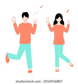 Illustration of a man and woman happily holding a smartphone in their hands.
