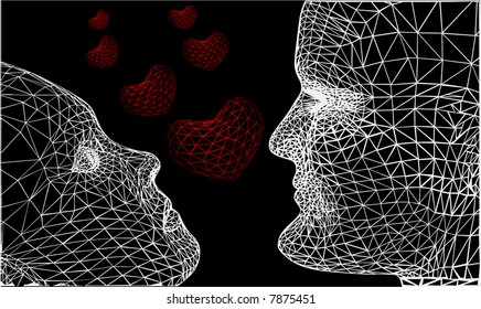 illustration with man, woman and heart symbol