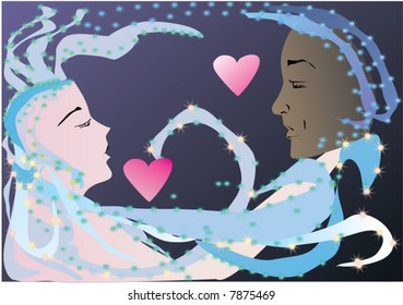 illustration with man, woman and heart symbol