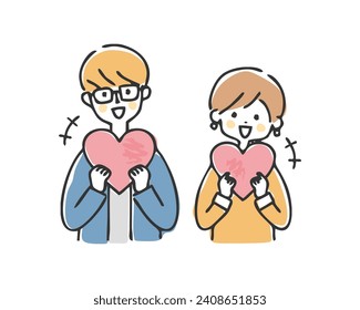 Illustration of a man and a woman holding a heart.