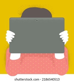 Illustration of a Man or Woman Holding Tablet Computer Frame