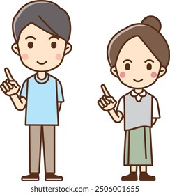 Illustration of a man and woman holding up their index fingers.