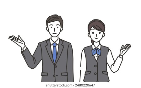 Illustration of a man and woman in the hospitality industry to introduce