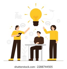 Illustration of a man and a woman with a light bulb above them