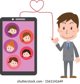 Illustration of a man and a woman looking for a love partner