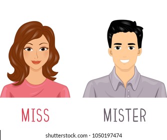 Illustration of a Man and a Woman with Miss and Mister Honorific for Teaching