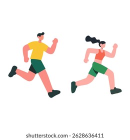 Illustration of a man and woman running, conveying a sense of health, fitness, and activity.