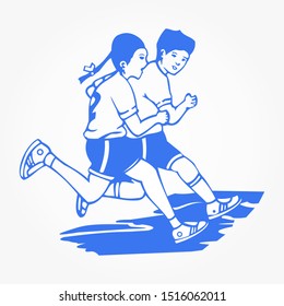 illustration of man and woman running. Simple and clean design concept.