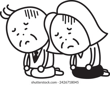 Illustration of a man and a woman sitting down and feeling depressed