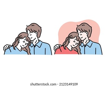 An illustration of a man and a woman staring at each other.Couples, couples, lovers, happiness, love, love.