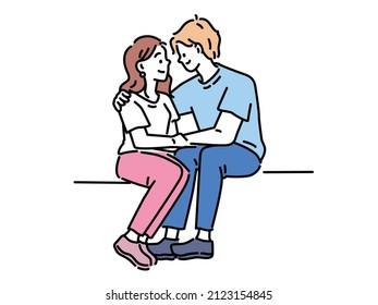 An illustration of a man and a woman staring at each other.Couples, couples, lovers, happiness, love, love.
