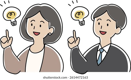 Illustration of man and woman suit pointing fingers
