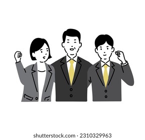 Illustration of a man and woman in suits, shoulder to shoulder, business team, vector.