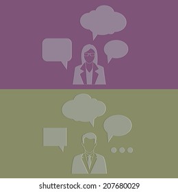 Illustration of man and woman talk with bump effect bubbles
