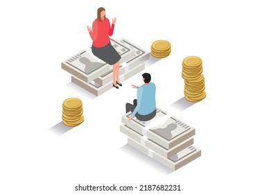 An illustration of a man and a woman talking about money.