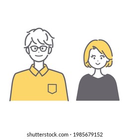 Illustration of a man and woman in their 30s. vector.