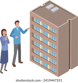 Illustration of a man and a woman thinking about buying an apartment