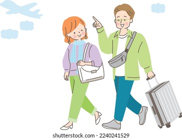 Illustration of A Man and A Woman Traveling with a Carry Case