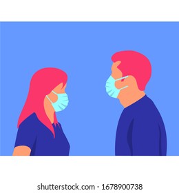 Illustration of man and woman using healthy mask. Prevention of corona virus. Coronavirus in China. Novel coronavirus (2019-nCoV),