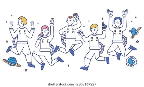 It is an illustration of a man and a woman who are astronauts.