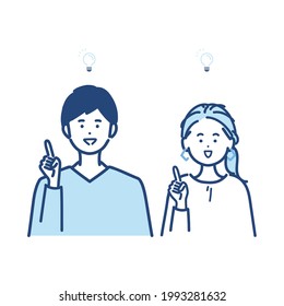 Illustration of a man and woman who flash a good idea. vector.