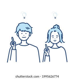 Illustration of a man and woman who flash a good idea. vector.