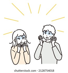 Illustration of a man and woman who is surprised and shocked. Vector.