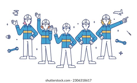 It is an illustration of a man and a woman who work as aircraft mechanics.
