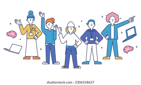 It is an illustration of a man and a woman who work as AI engineers.