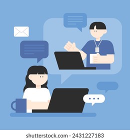 Illustration of man and woman working from home online