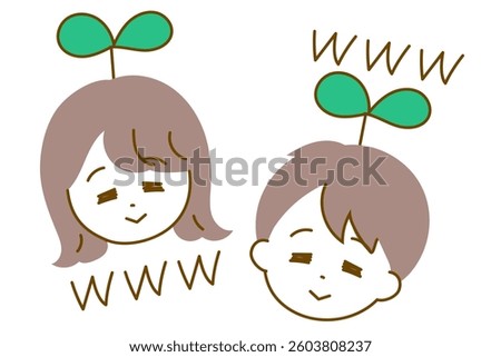 Illustration of a man and woman's face with grass growing on them - A cute and pop illustration
