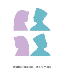 Illustration of a man and woman's face silhouette in Muslim clothing. pink illustration isolated on white background. Illustration element design with theme of face silhouette