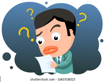 Illustration of a man wondering at the documents.