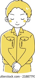 Illustration of a man in work clothes bowing