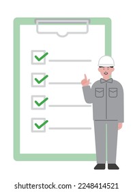 Ilustración de un hombre vestido de trabajo y una lista de verificación