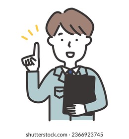 Illustration of a man in work clothes holding a binder and explaining - Powered by Shutterstock - Get 15% off with code: PIKWIZARD15